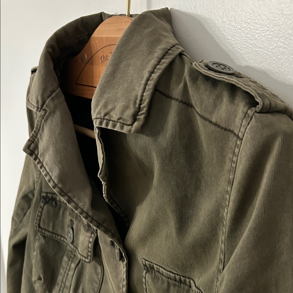 Heihei Anthropologie Jacket Women's 2 Olive Green Utility Cropped Military Style - Picture 9 of 15